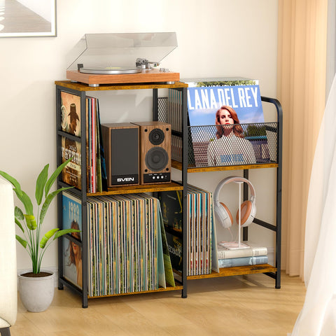 ThreeHio record player stand left side two tier shelf for vinyl storage