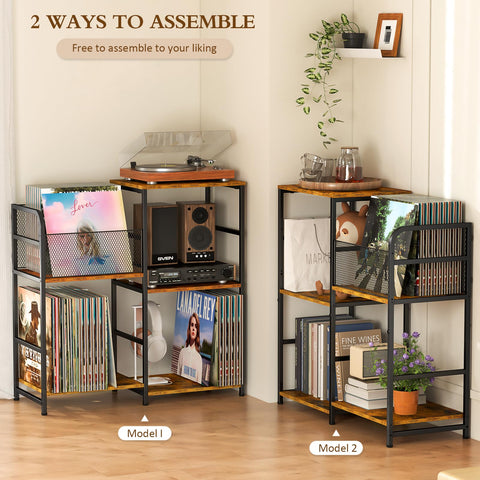 ThreeHio record player stand right side three tier shelf for vinyl organization