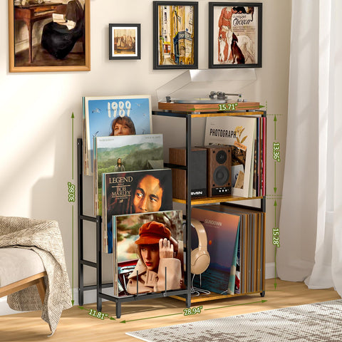 ThreeHio record storage cabinets provide organized space for magazines