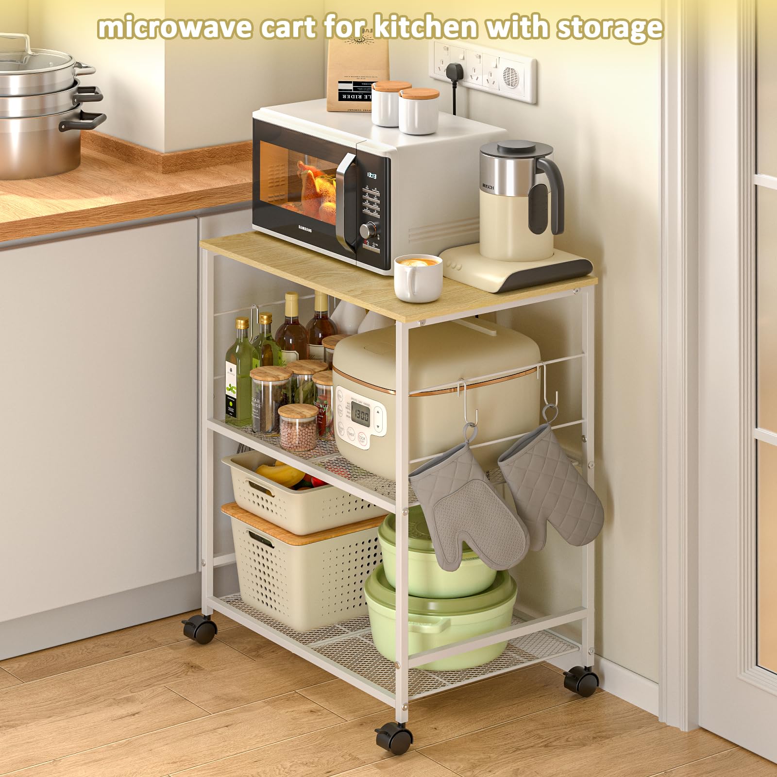 ThreeHio rolling cart adapts as coffee station or bar cart.