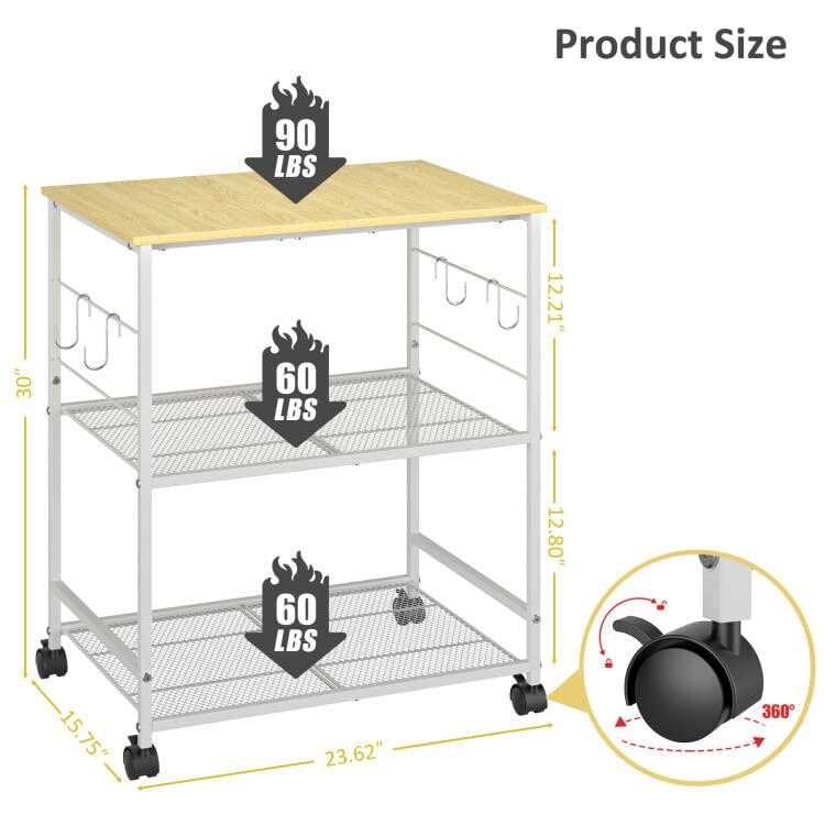 ThreeHio rolling cart features S-shaped hooks for mugs and utensils.
