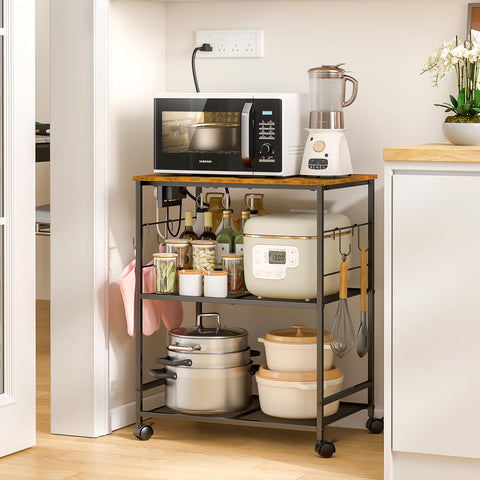 ThreeHio 3-tier rolling cart provides organized storage for kitchen or office