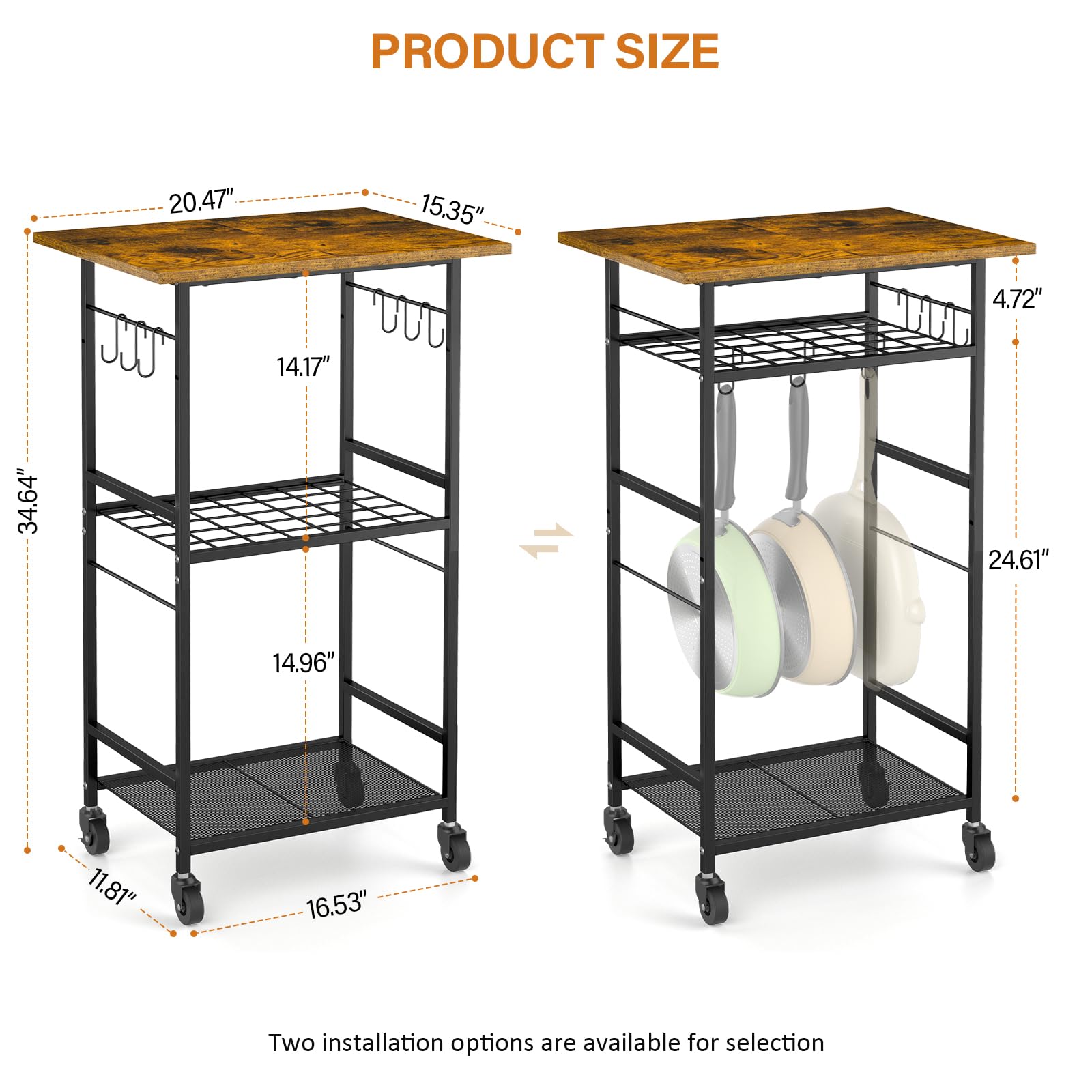 ThreeHio cart with lockable wheels prevents unwanted movement.