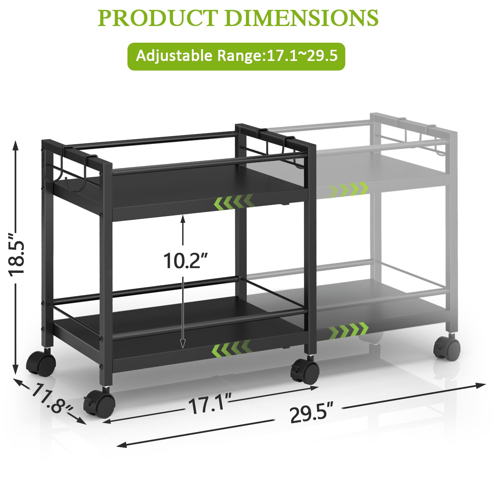 ThreeHio rolling pantry cart with smooth wheels moves easily between counters and shelves.