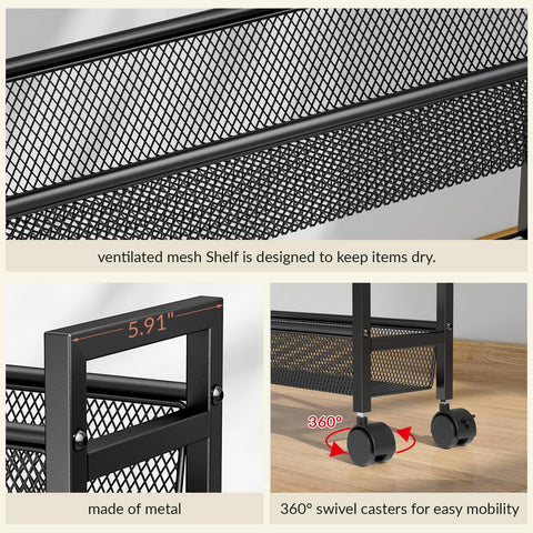 ThreeHio slim cart in a tight corner, maximizing small-space storage.
