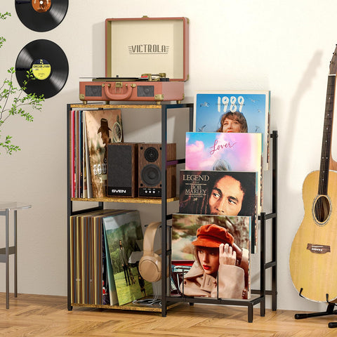 ThreeHio turntable stand with 4-tier storage keeps vinyl organized