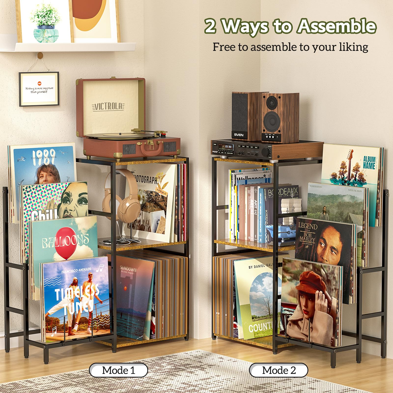 ThreeHio vinyl display rack showcasing albums at a glance