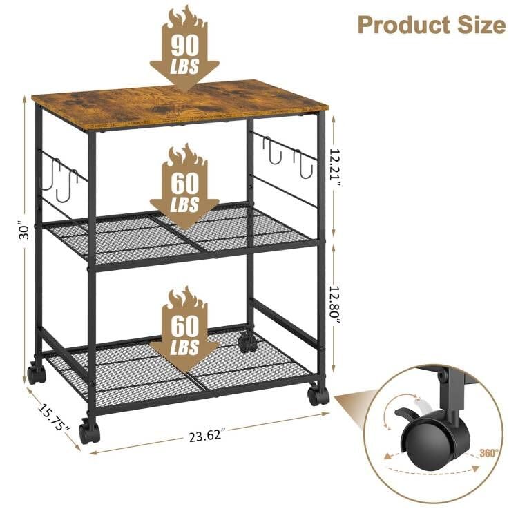 ThreeHio wood and metal construction cart shows durable shelving