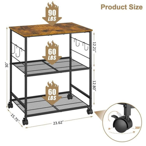 ThreeHio wood and metal construction cart shows durable shelving