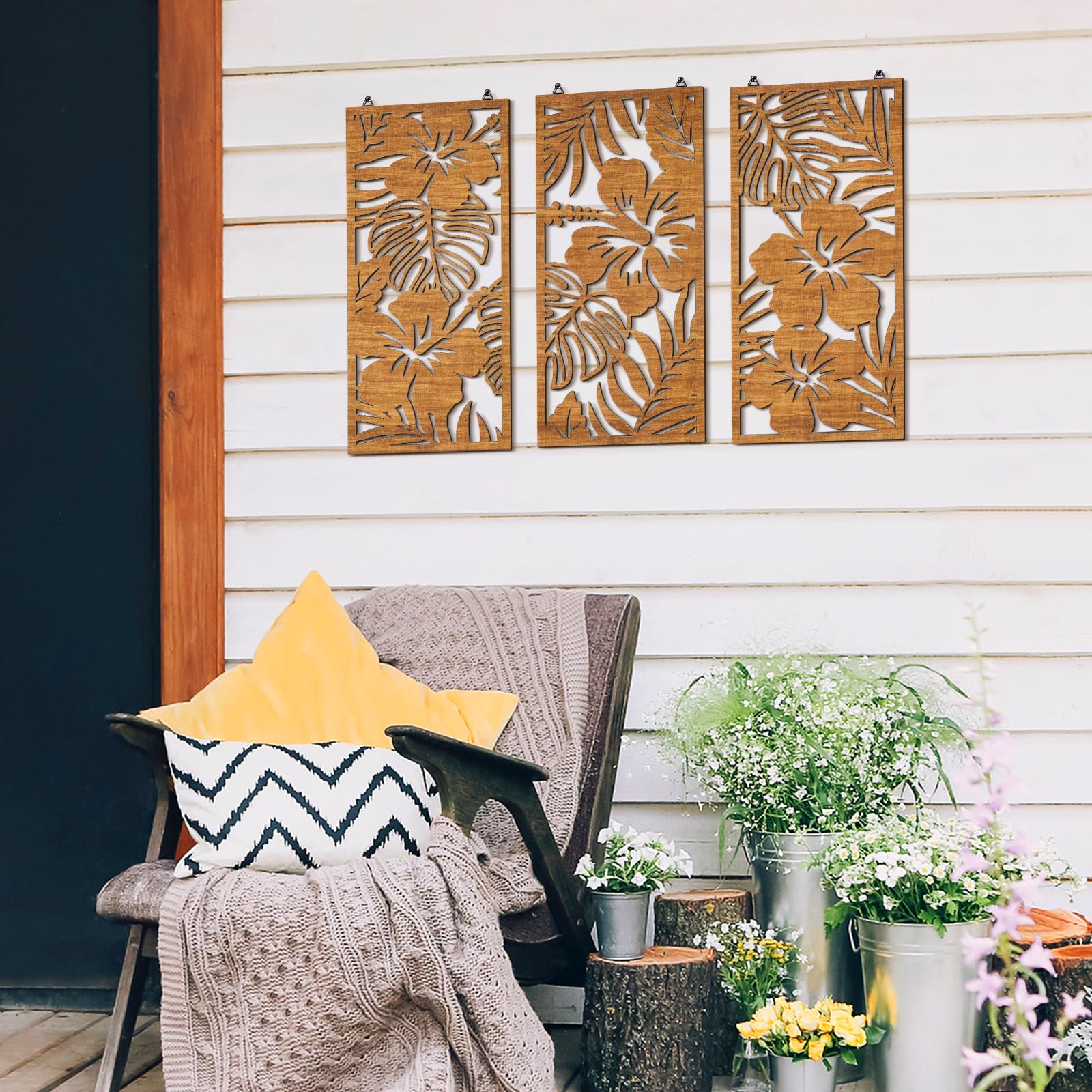 Threehoney hibiscus flower wooden wall decor brings vibrant Hawaiian touch