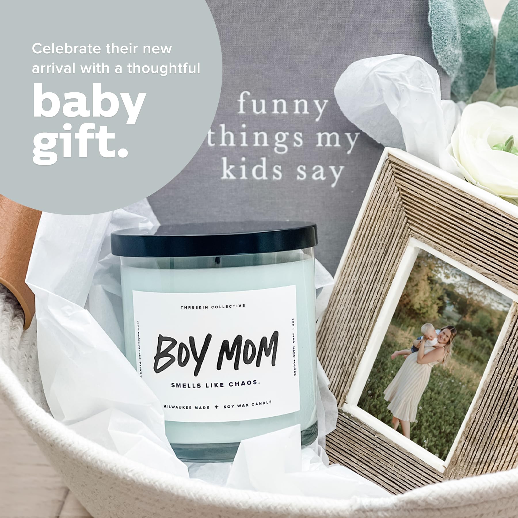 ThreeKin mom gift design suits kitchen, bath, or nightstand.