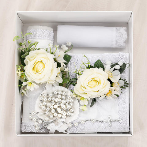 Threlaco baptism bible New Testament with flower adds solemn symbolism.