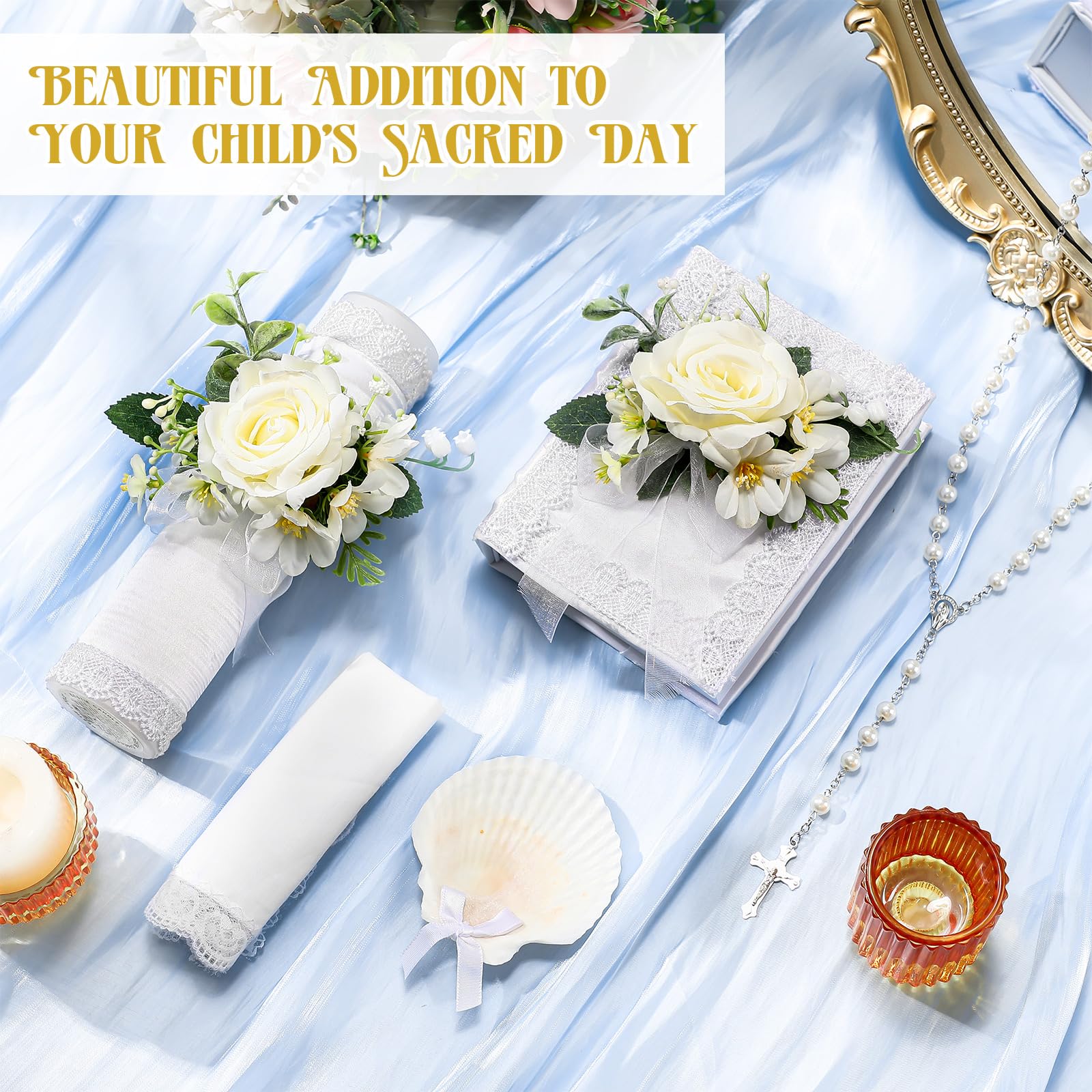 Threlaco baptism shell provides a keepsake display for the set.