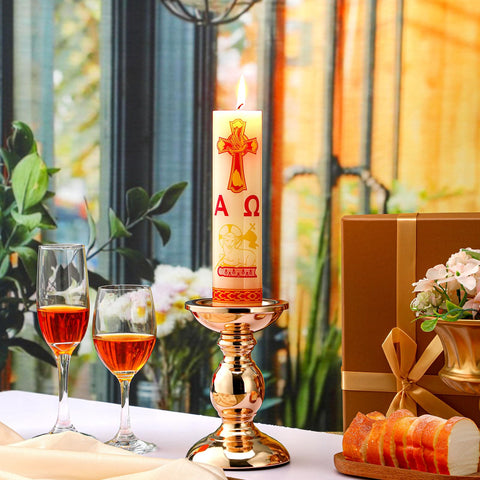 Threlaco church ceremony decor candle enhances sacred space.