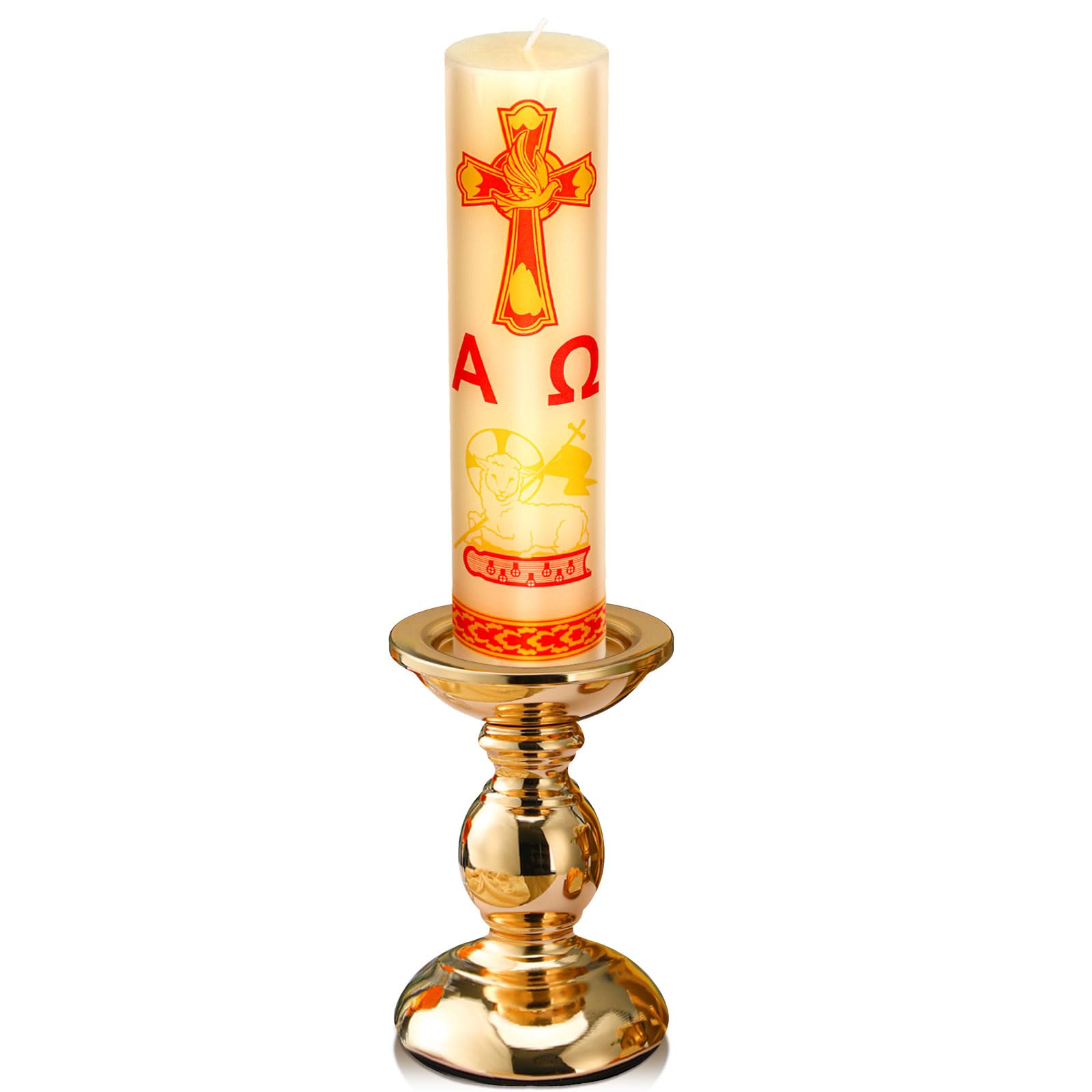 Threlaco Paschal Candle with Virgen de Guadalupe motif for first communion ceremonies.