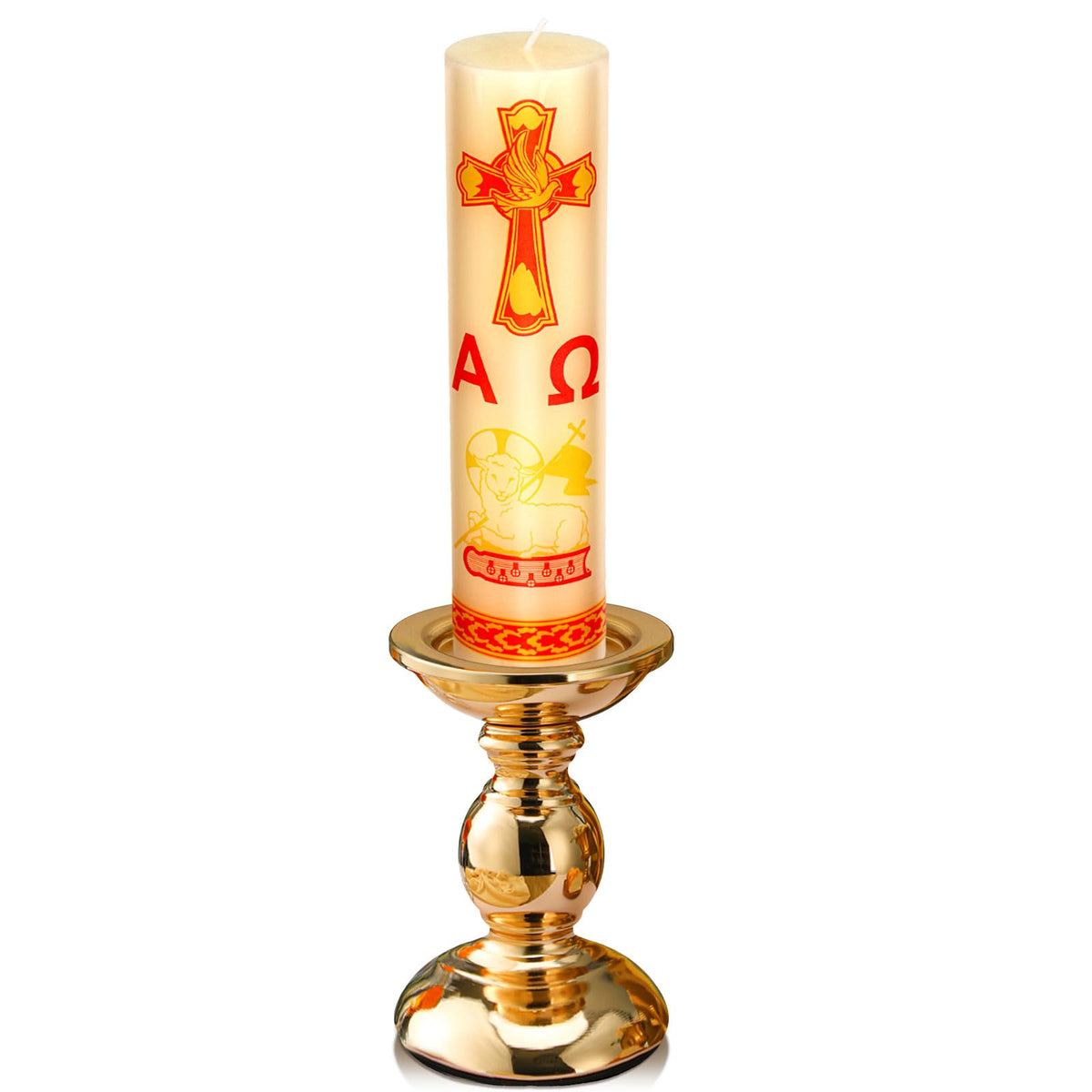 Threlaco Paschal Candle with Virgen de Guadalupe motif for first communion ceremonies.