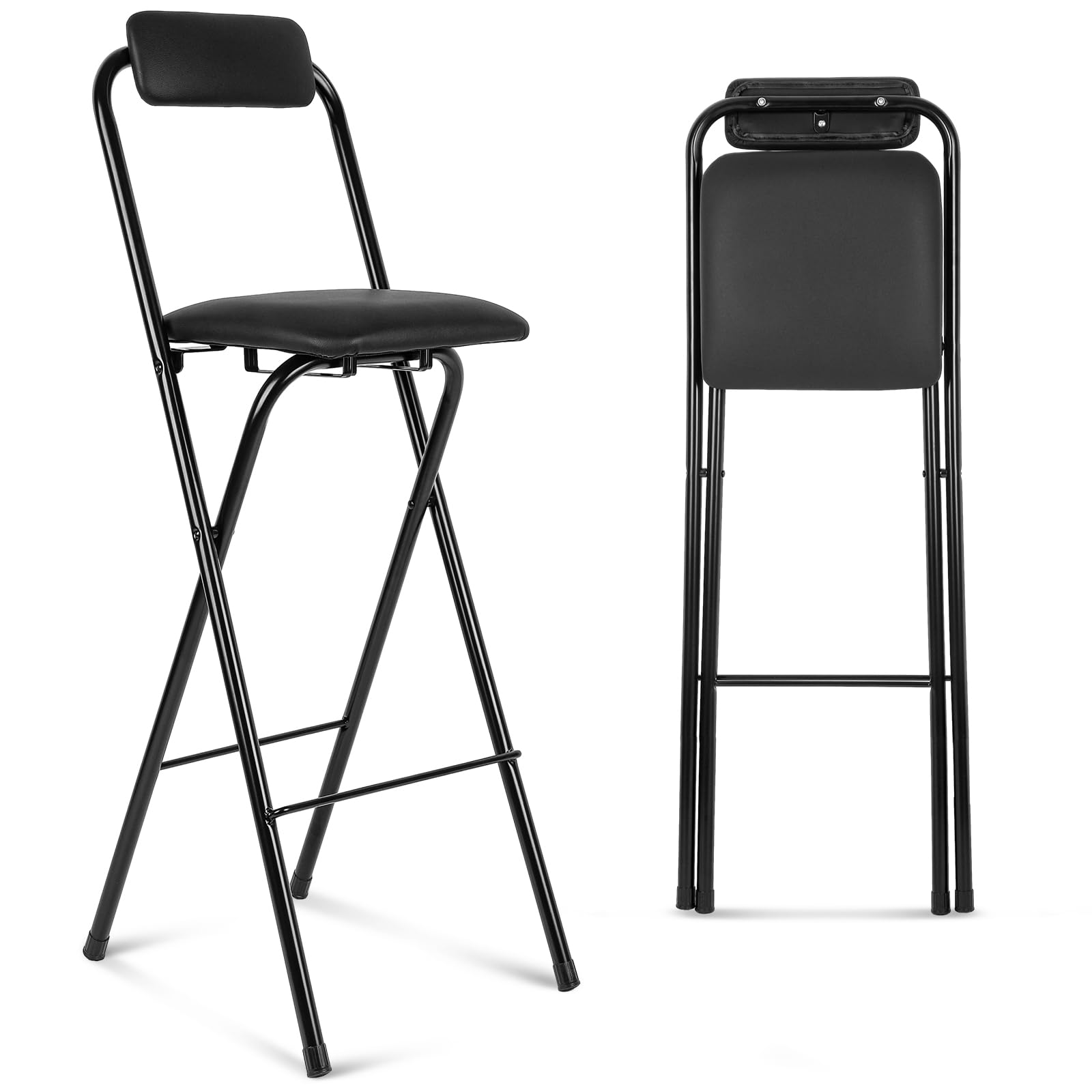 Thyle folding bar stool with backrest at 29.5-inch height, ideal for kitchen island seating.