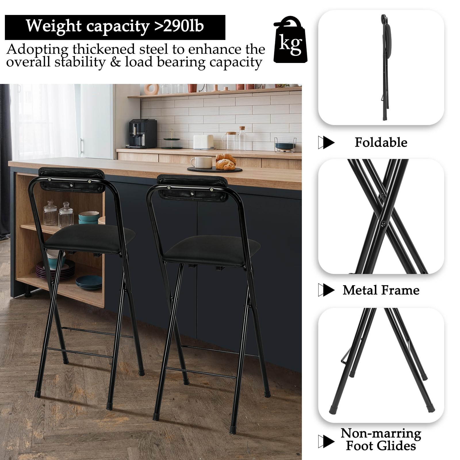 Thyle folding bar stool folded-compact for easy storage.
