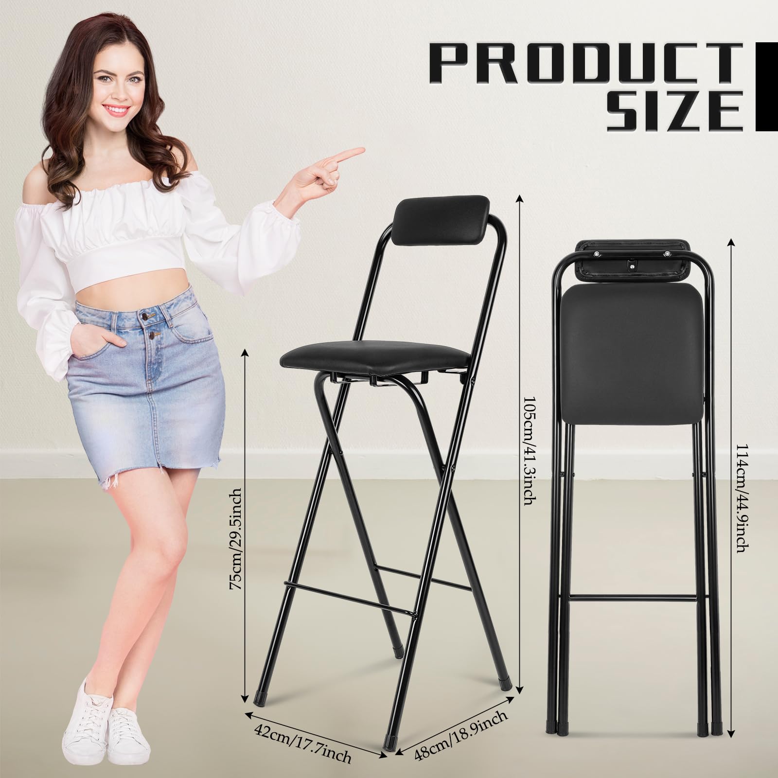 Thyle folding bar stool with metal frame offering sturdy daily-use seating.