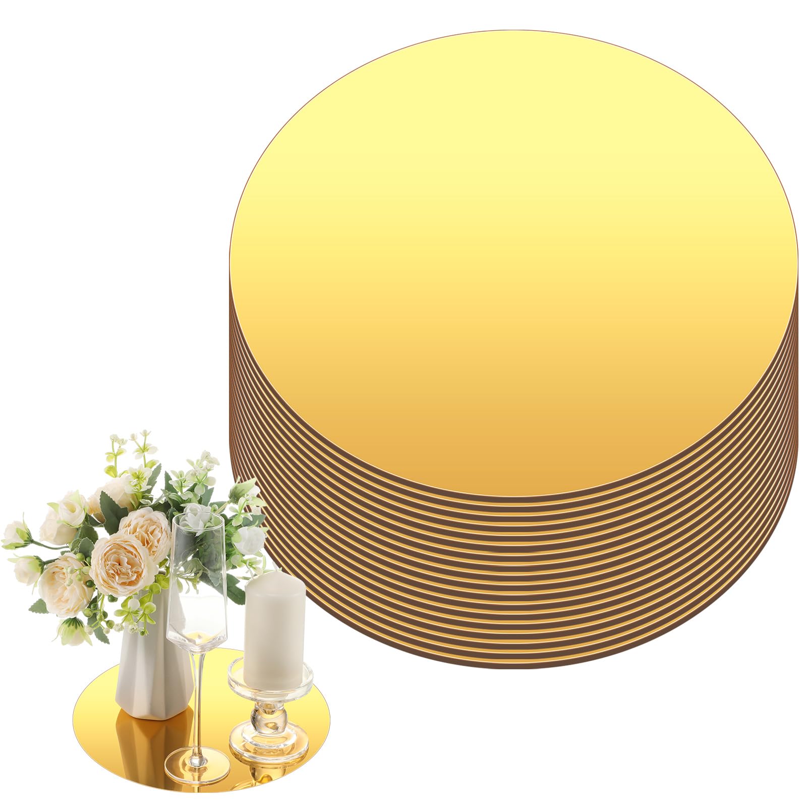 Thyle gold acrylic round mirror ten inch centerpiece brightening tables with warm reflections
