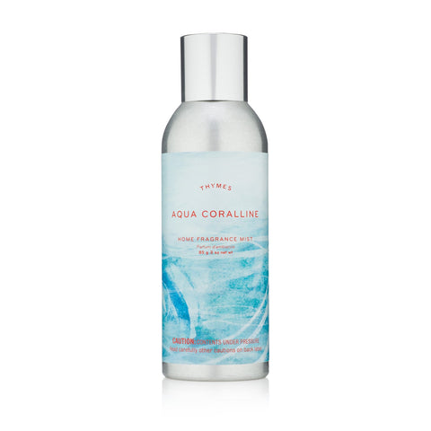 Thymes Aqua Coralline room spray bottle shown for fresh air and subtle coastal notes.