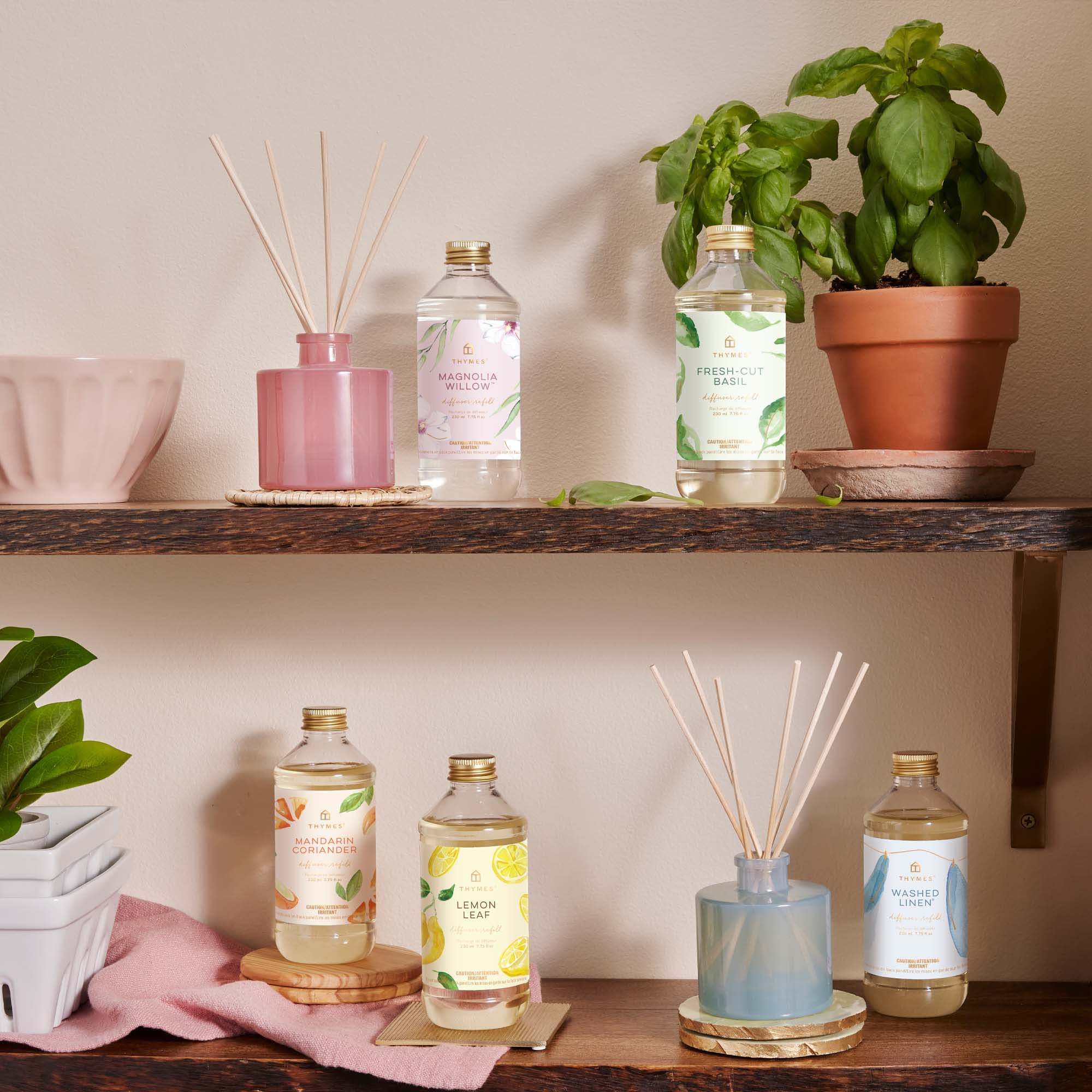 Thymes diffuser vase with reeds set up for flameless diffusion.