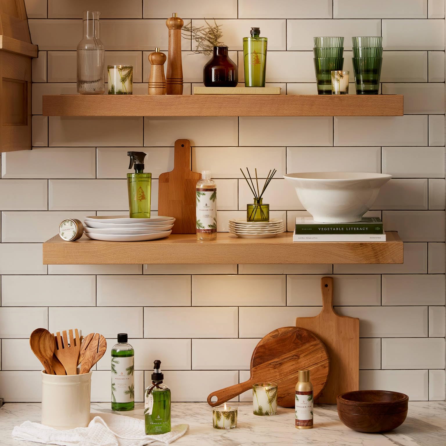 Frosted glass Thymes diffuser bottle complements modern decor