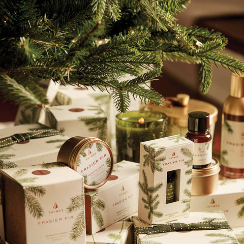 Thymes Frasier Fir Refresher Oil used with lamp ring diffuser for scent.