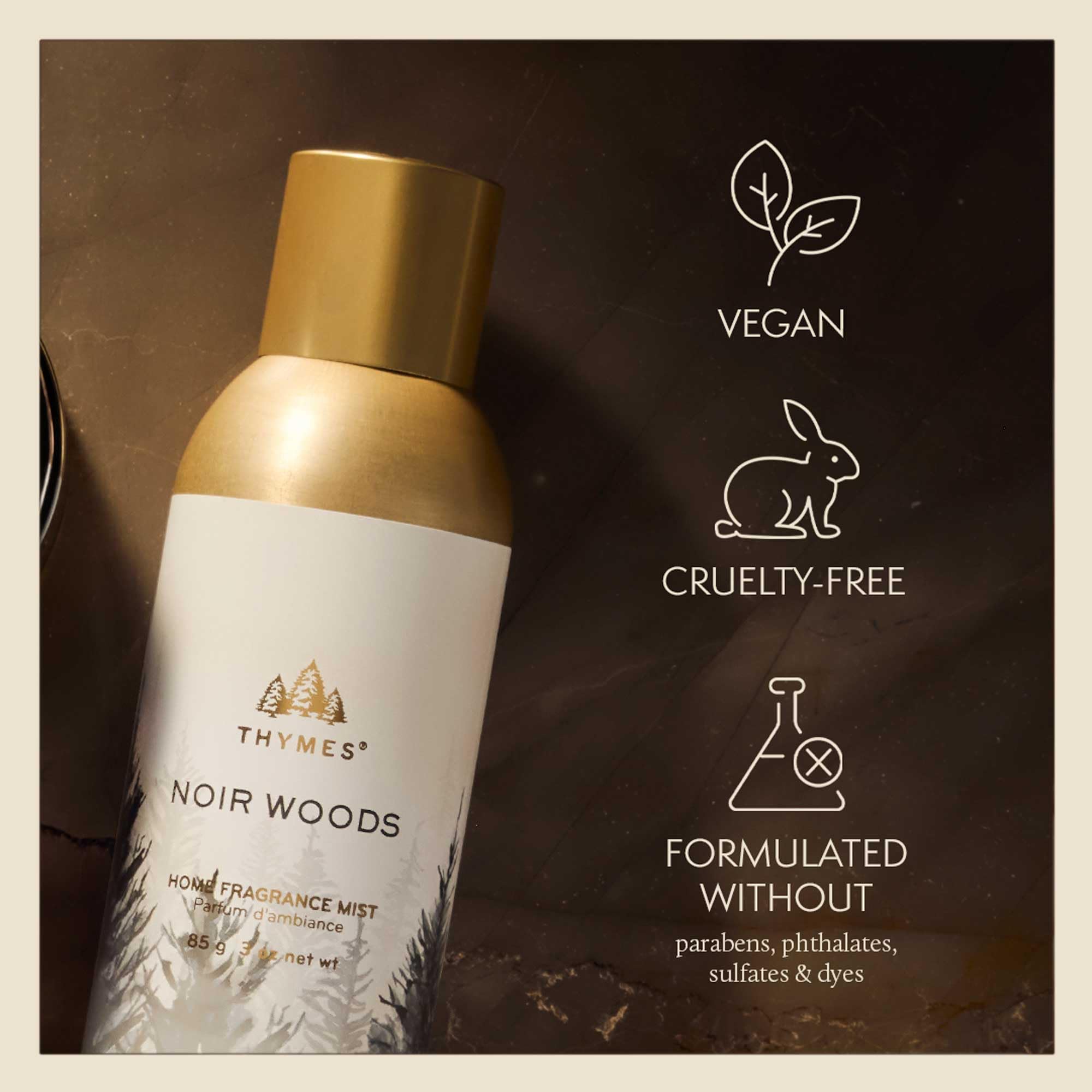Noir Woods mist spritz in living room creates warm, inviting atmosphere.