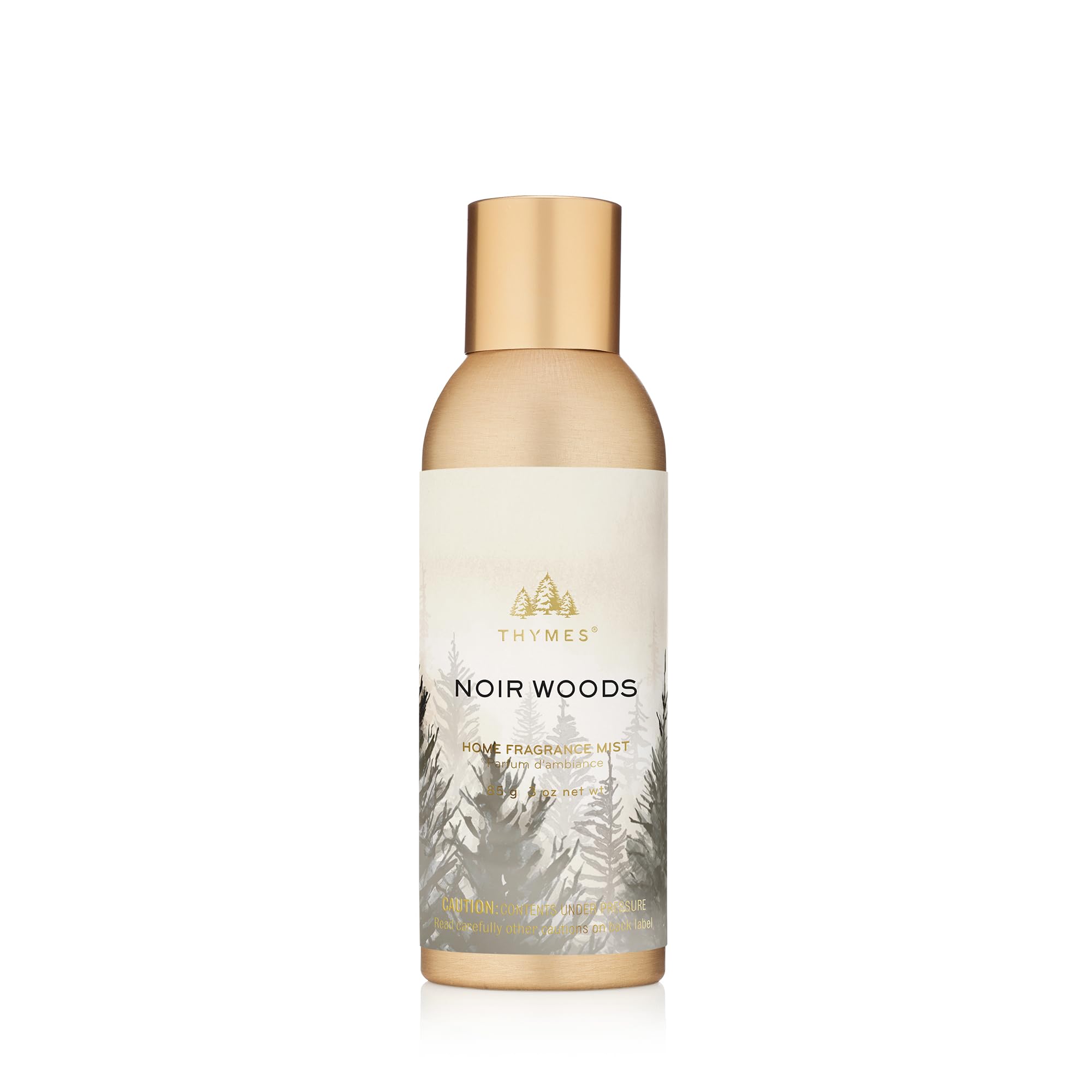 Thymes Noir Woods mist bottle, a sleek 3 oz design for quick room refresh.