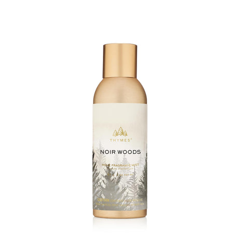 Thymes Noir Woods mist bottle, a sleek 3 oz design for quick room refresh.