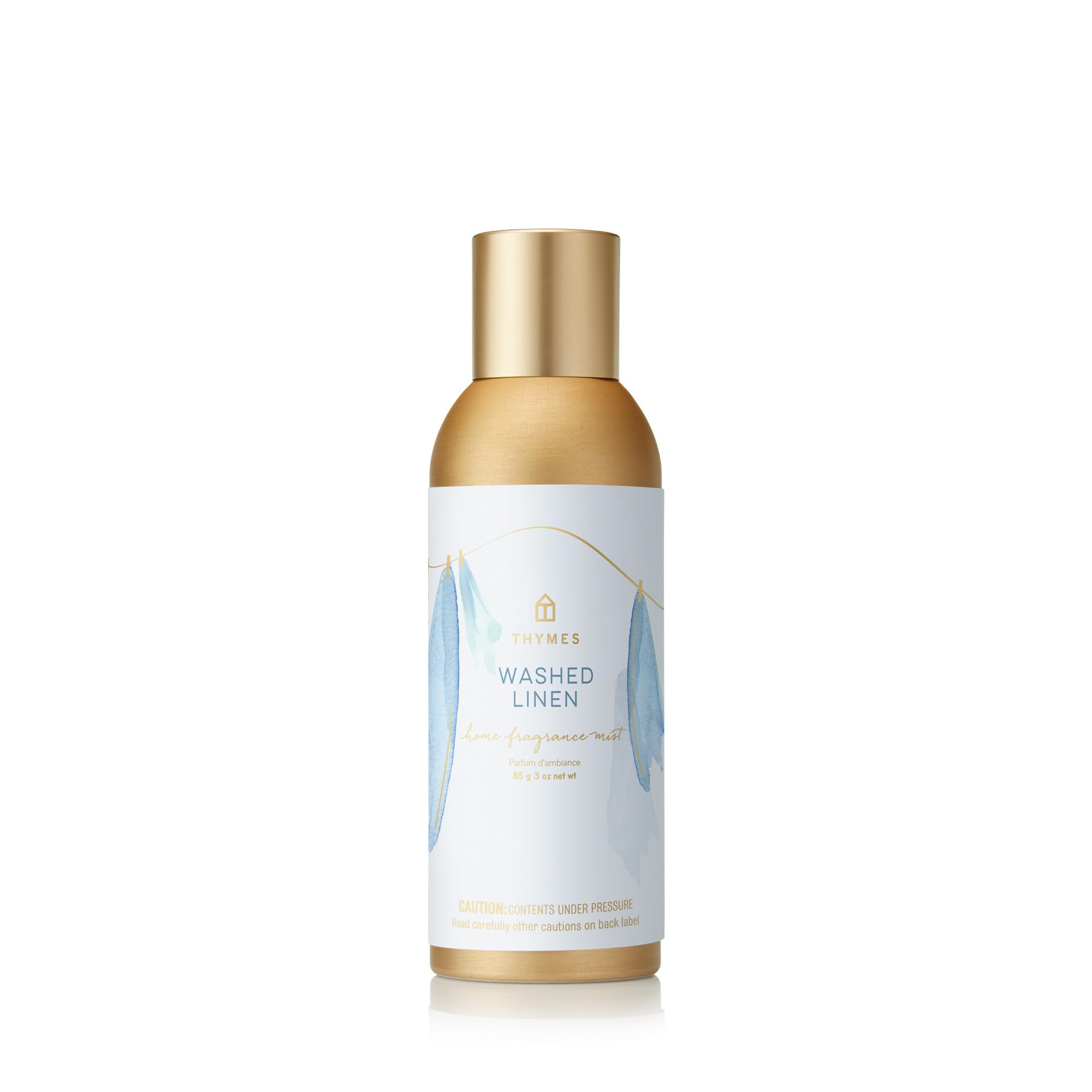 Thymes Washed Linen Mist bottle pour delivers a quick room refresh