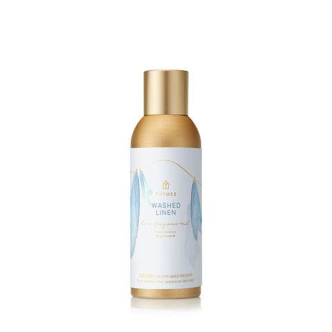 Thymes Washed Linen Mist bottle pour delivers a quick room refresh