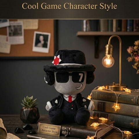 Thyubi Chance Plush sentinel in monochrome design adds sleek gamer vibe.