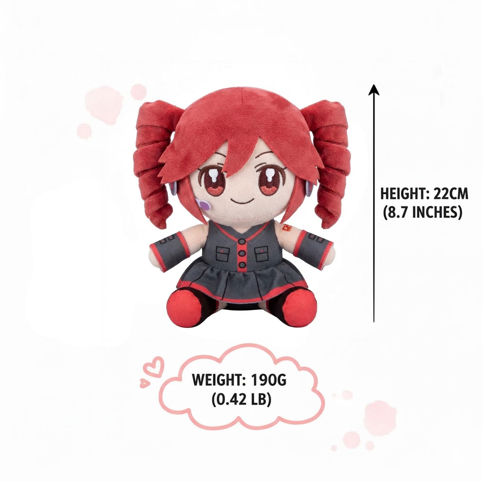 Thyubi collectible pink drill twin-tail plush back view emphasizes compact body for shelves