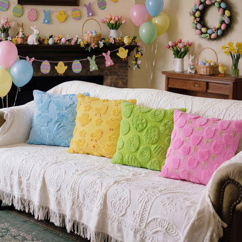 Tiamon Easter bunny and tulip design brightens bedrooms and sofas.