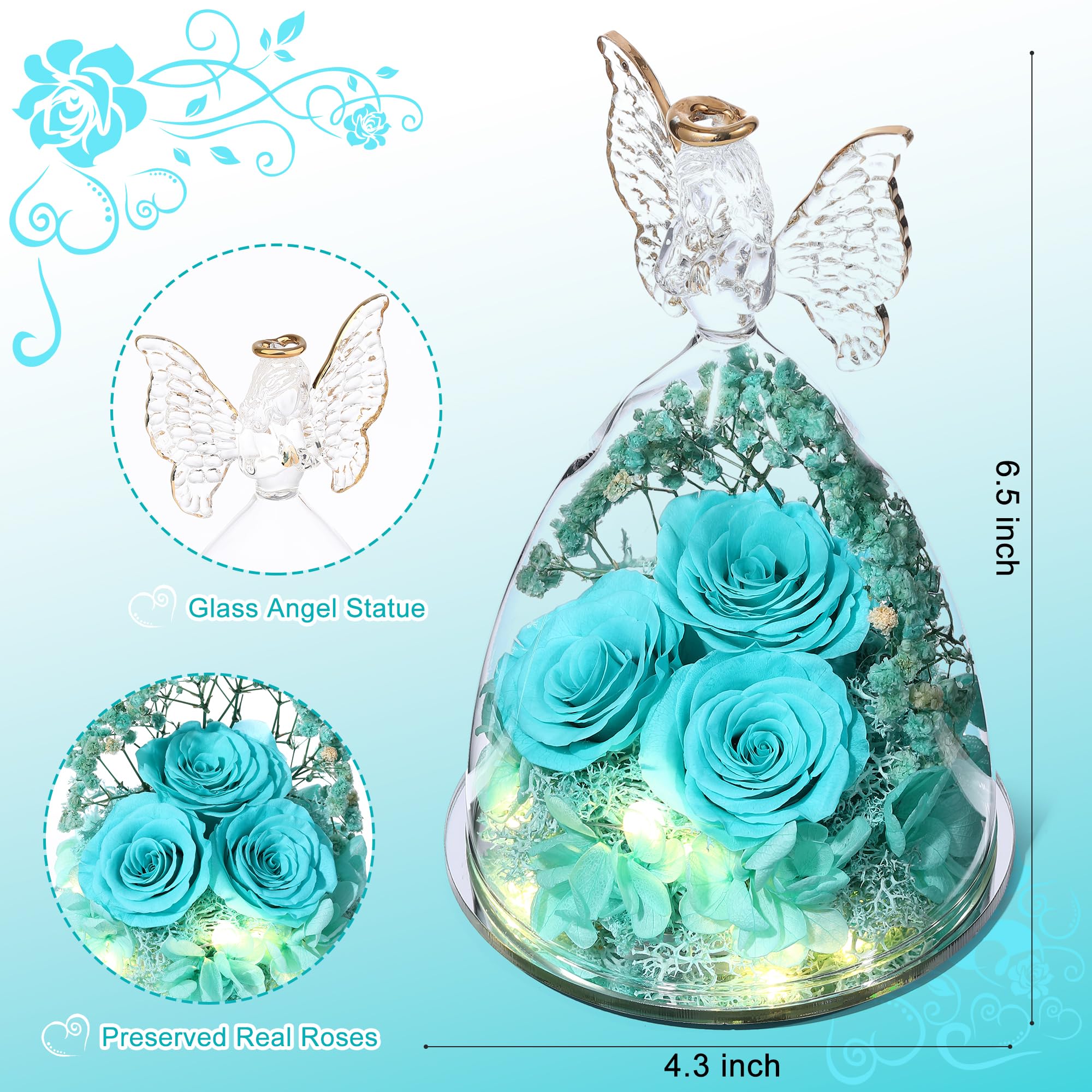 Tiaronics preserved rose inside glass angel, ideal for anniversary gifting and daily display.