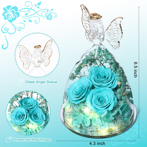 Tiaronics preserved rose inside glass angel, ideal for anniversary gifting and daily display.