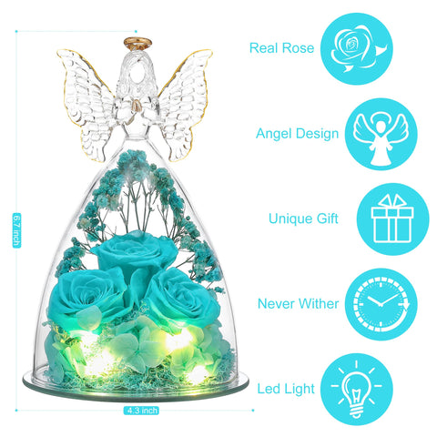 Tiaronics glass angel with three roses offers a romantic keepsake for her.