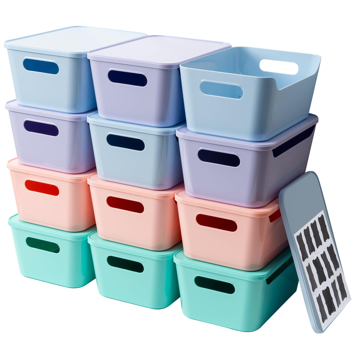 Tiawudi 12-pack 4.5L storage bins with lids in pantry for organized storage