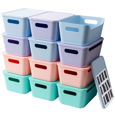 Tiawudi 12-pack 4.5L storage bins with lids in pantry for organized storage