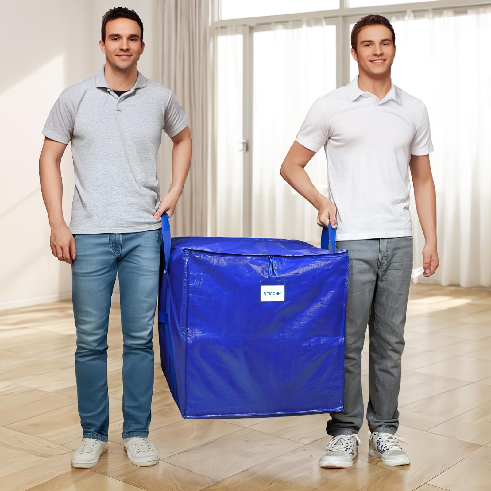 TICONN heavy-duty moving bags with wide carrying handles for heavy loads.