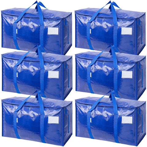 TICONN 6-pack extralarge moving bags in blue with secure carrying handles for heavy loads