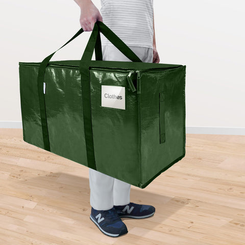 TICONN olive moving bag side view with reinforced handles for heavy loads.