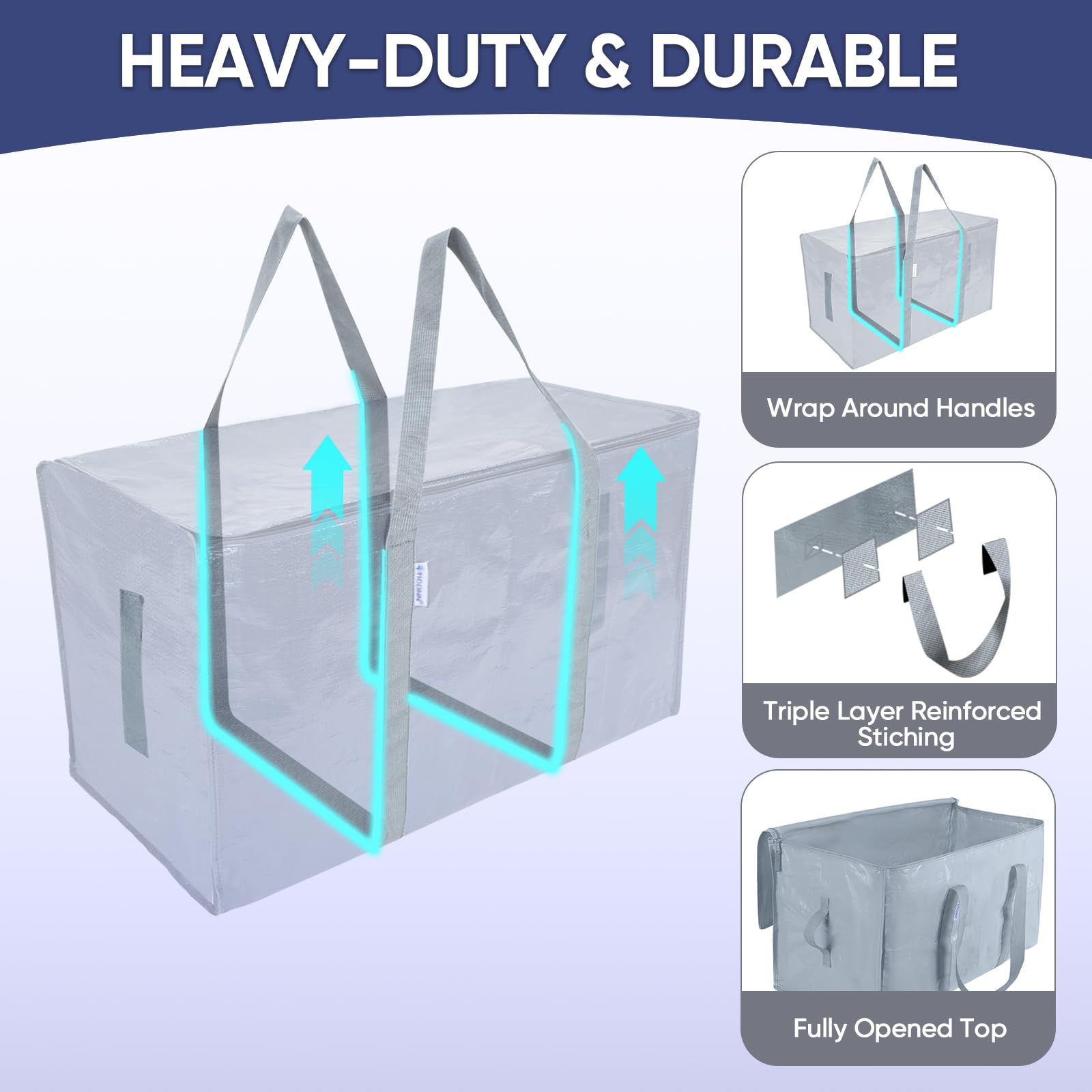 TICONN fold-flat storage bag shown open for easy loading and unloading.