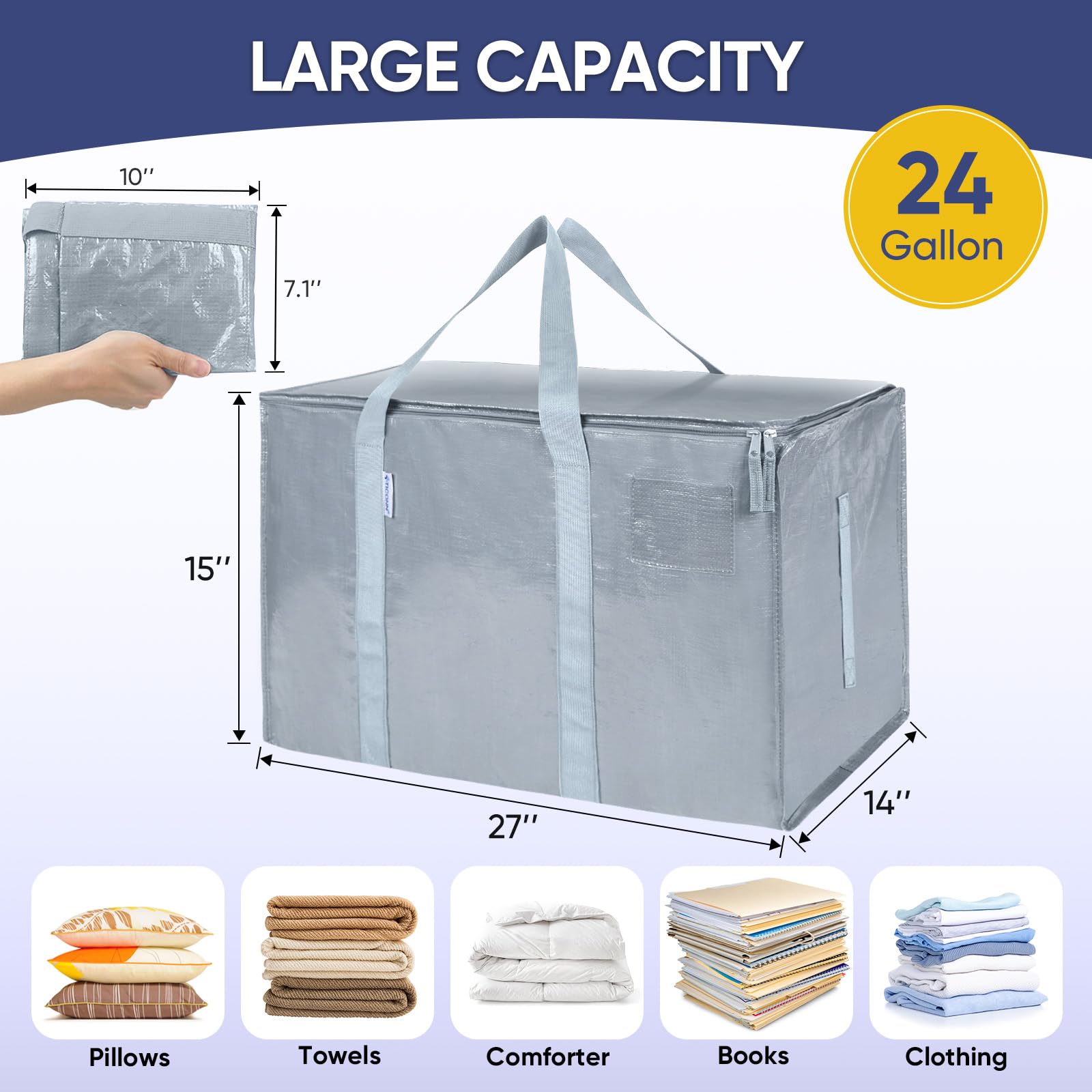 TICONN stacked bags in light grey for closet organization.