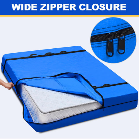 TICONN mattress bag blue adjustable buckles reduce slack during transit.