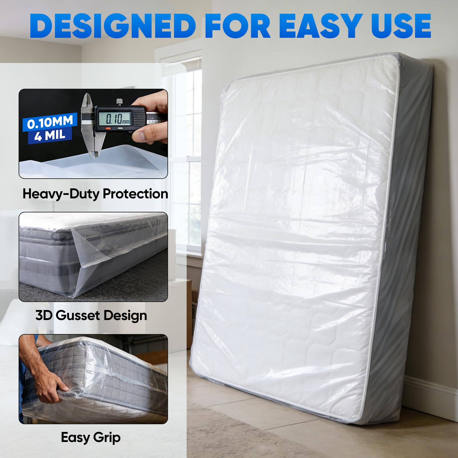 TICONN twin-xl mattress bag in 4mil waterproof material shielding a mattress during transit