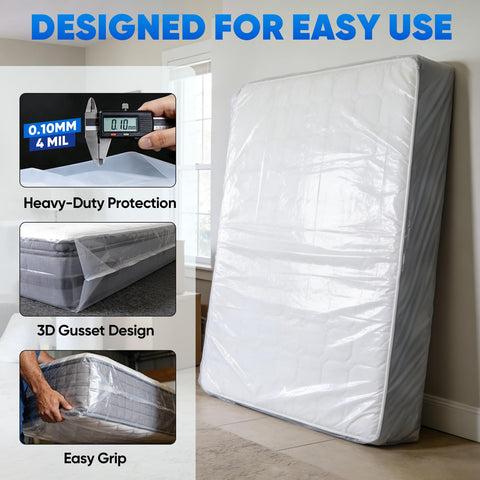 TICONN twin-xl mattress bag in 4mil waterproof material shielding a mattress during transit