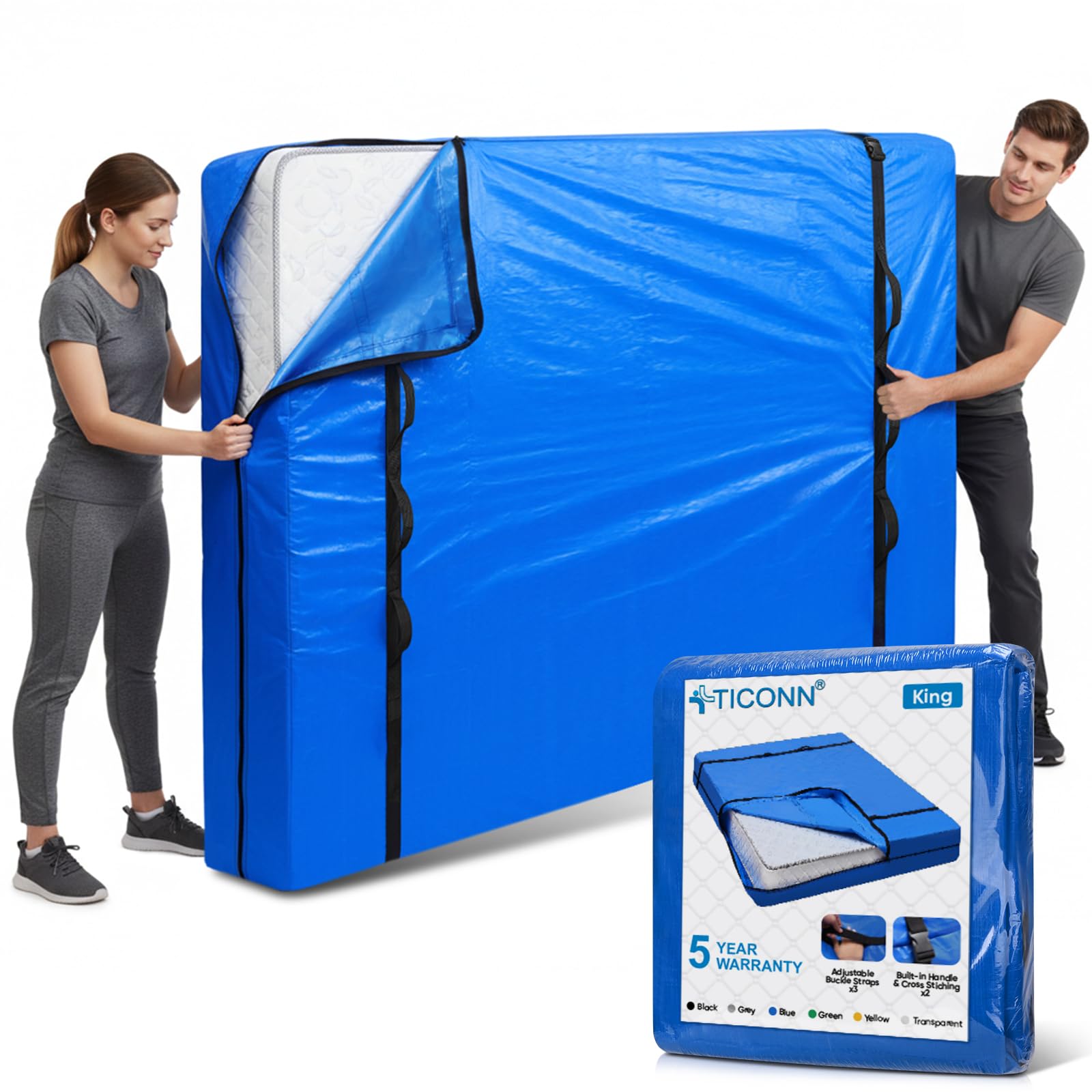 TICONN king-size mattress bag with full-around handle for easy transport and protection.
